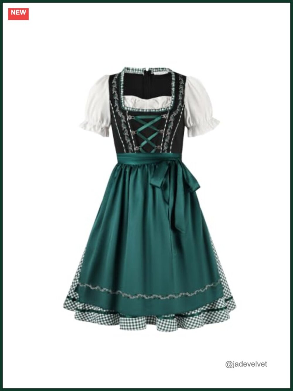 Women's Dirndl Dress Oktoberfest Costume with Apron Floral Lace Bavarian